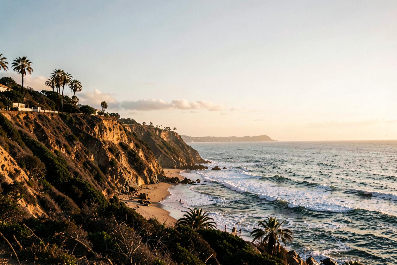 Coastal bluffs, palms, and Pacific waves along the Encinitas shoreline