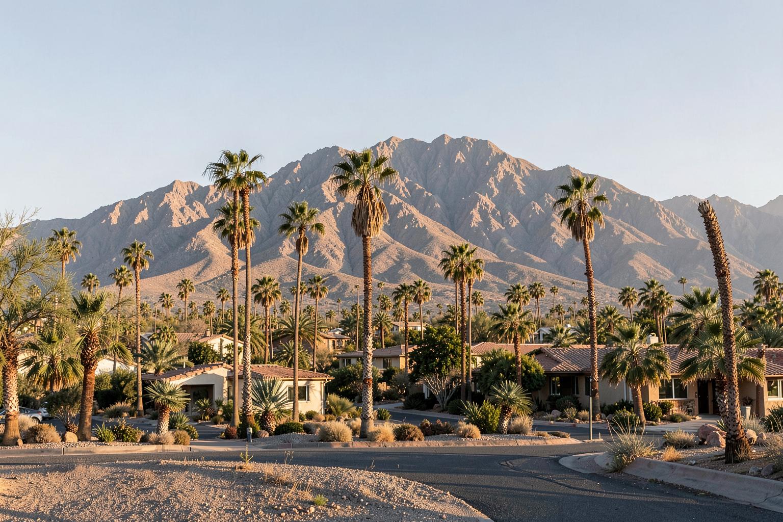 Palm trees and homes beneath the San Jacinto Mountains in Palm Springs